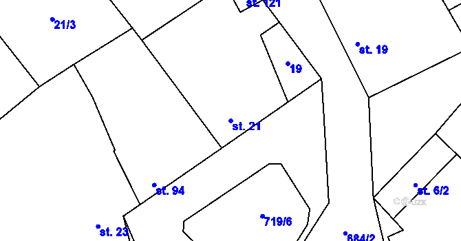 Parcela st. 21 v KÚ Hořešovice, Katastrální mapa