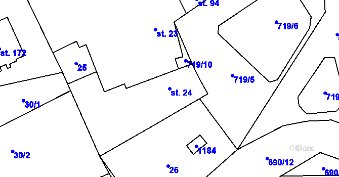 Parcela st. 24 v KÚ Hořešovice, Katastrální mapa