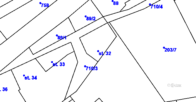 Parcela st. 32 v KÚ Hořešovice, Katastrální mapa