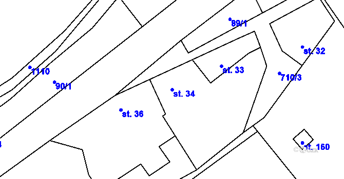 Parcela st. 34 v KÚ Hořešovice, Katastrální mapa