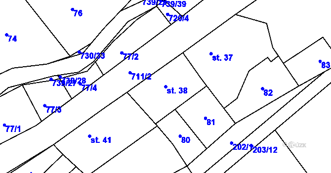 Parcela st. 38 v KÚ Hořešovice, Katastrální mapa