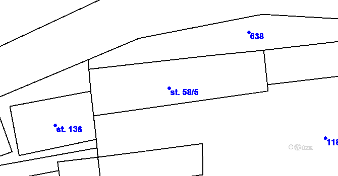 Parcela st. 58/5 v KÚ Hořešovice, Katastrální mapa