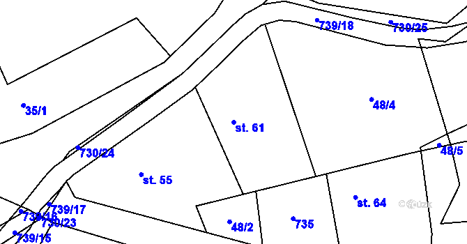 Parcela st. 61 v KÚ Hořešovice, Katastrální mapa