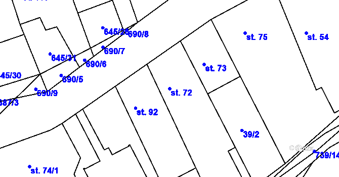 Parcela st. 72 v KÚ Hořešovice, Katastrální mapa