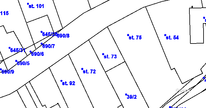 Parcela st. 73 v KÚ Hořešovice, Katastrální mapa