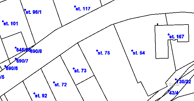 Parcela st. 75 v KÚ Hořešovice, Katastrální mapa