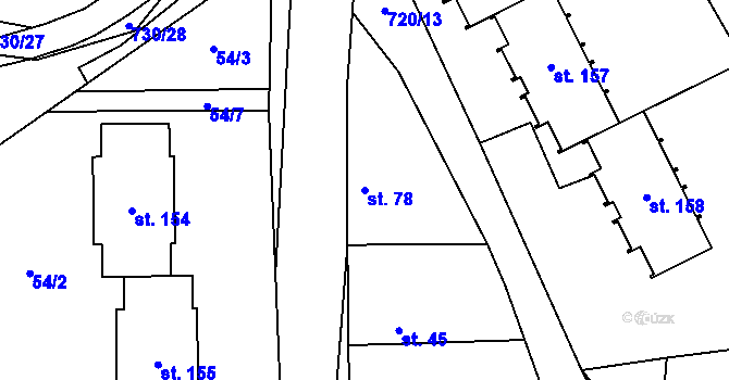 Parcela st. 78 v KÚ Hořešovice, Katastrální mapa