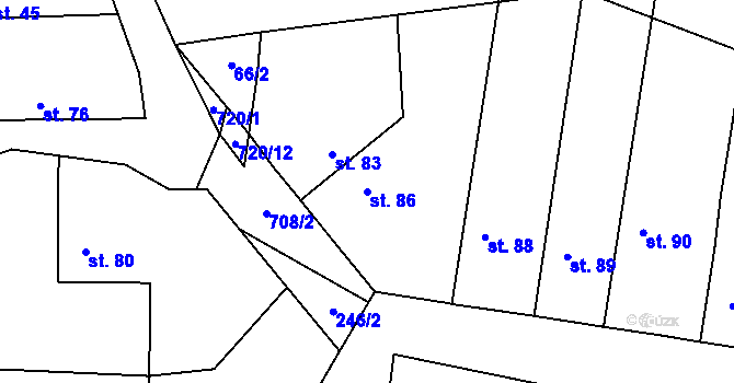 Parcela st. 86 v KÚ Hořešovice, Katastrální mapa