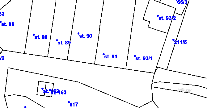 Parcela st. 91 v KÚ Hořešovice, Katastrální mapa
