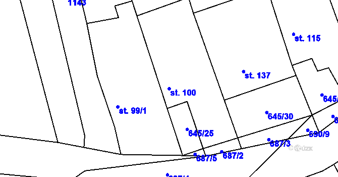Parcela st. 100 v KÚ Hořešovice, Katastrální mapa