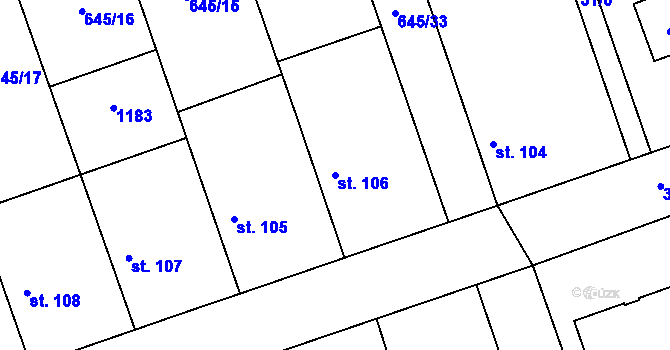 Parcela st. 106 v KÚ Hořešovice, Katastrální mapa