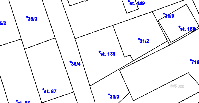 Parcela st. 135 v KÚ Hořešovice, Katastrální mapa