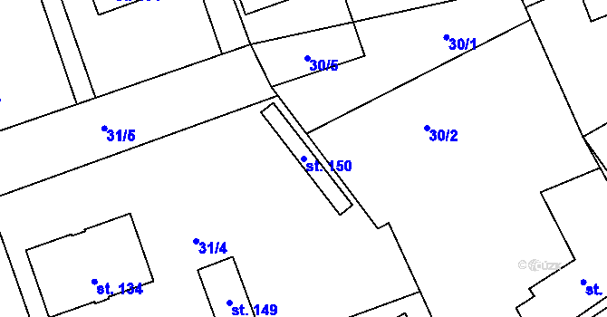 Parcela st. 150 v KÚ Hořešovice, Katastrální mapa