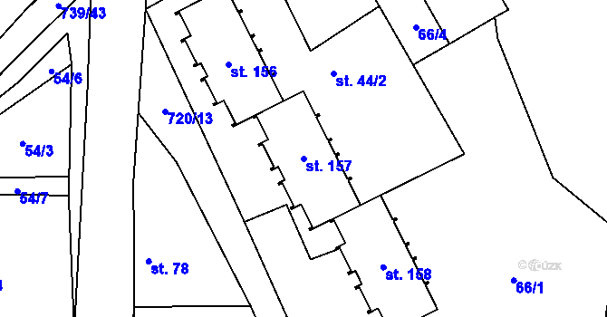 Parcela st. 157 v KÚ Hořešovice, Katastrální mapa
