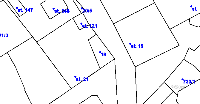 Parcela st. 19 v KÚ Hořešovice, Katastrální mapa