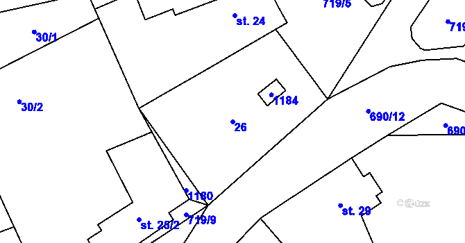 Parcela st. 26 v KÚ Hořešovice, Katastrální mapa
