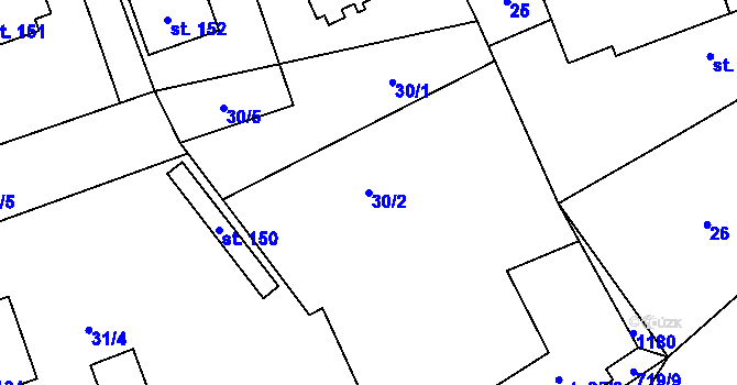Parcela st. 30/2 v KÚ Hořešovice, Katastrální mapa