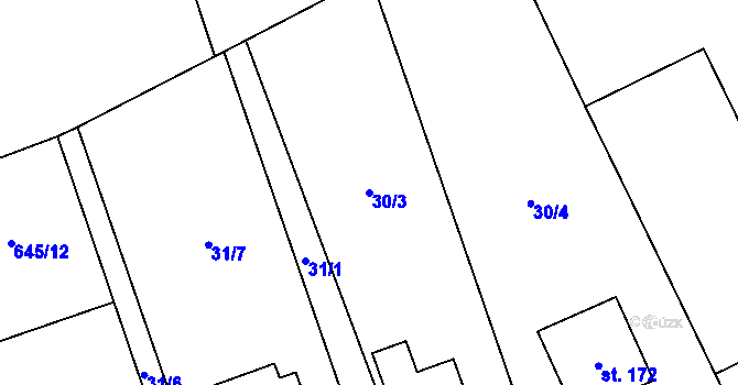 Parcela st. 30/3 v KÚ Hořešovice, Katastrální mapa