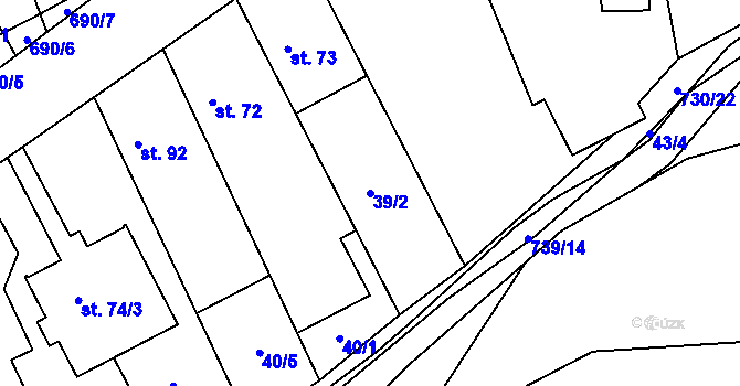 Parcela st. 39/2 v KÚ Hořešovice, Katastrální mapa