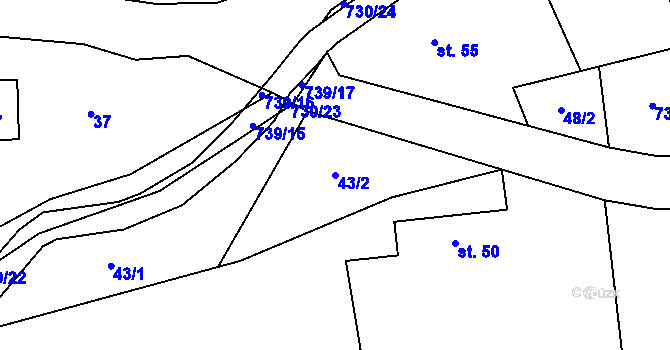 Parcela st. 43/2 v KÚ Hořešovice, Katastrální mapa