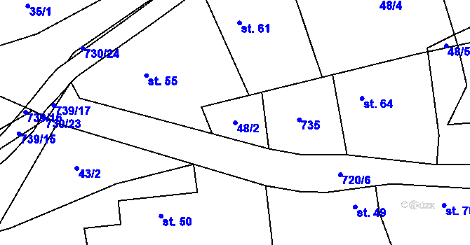 Parcela st. 48/2 v KÚ Hořešovice, Katastrální mapa