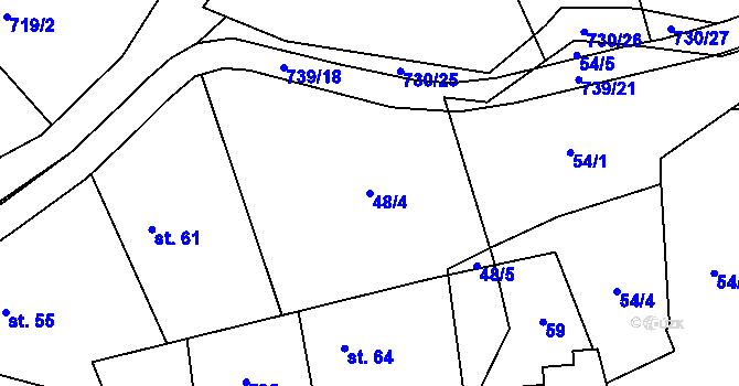 Parcela st. 48/4 v KÚ Hořešovice, Katastrální mapa