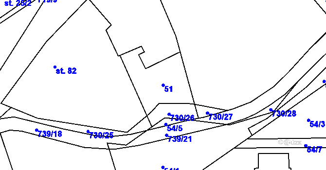 Parcela st. 51 v KÚ Hořešovice, Katastrální mapa