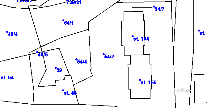 Parcela st. 54/2 v KÚ Hořešovice, Katastrální mapa