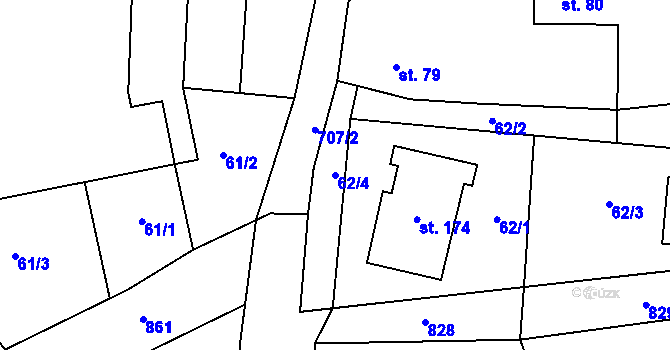 Parcela st. 62/4 v KÚ Hořešovice, Katastrální mapa