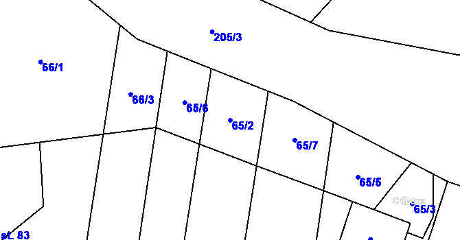 Parcela st. 65/2 v KÚ Hořešovice, Katastrální mapa