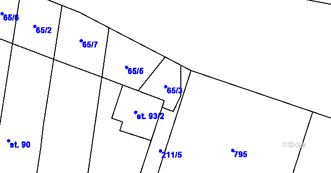 Parcela st. 65/3 v KÚ Hořešovice, Katastrální mapa