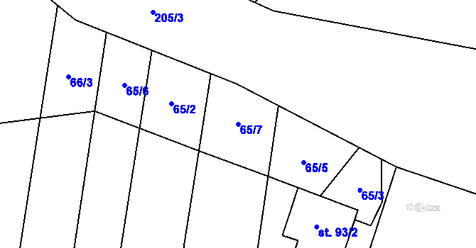 Parcela st. 65/7 v KÚ Hořešovice, Katastrální mapa