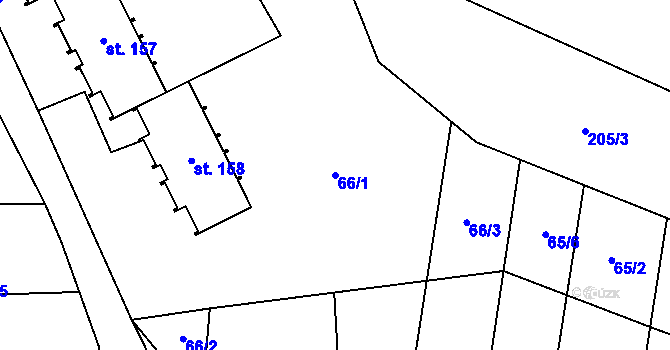 Parcela st. 66/1 v KÚ Hořešovice, Katastrální mapa