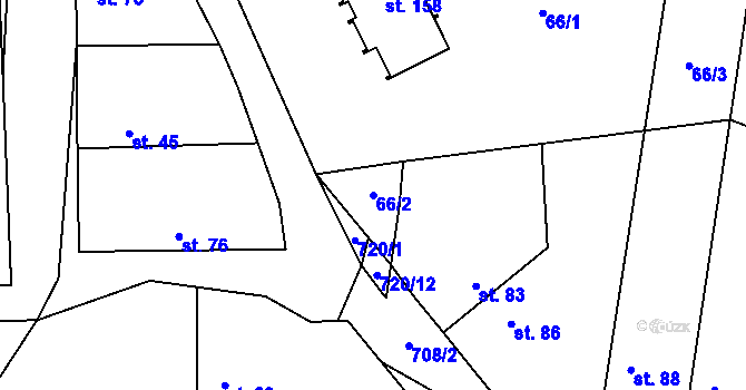 Parcela st. 66/2 v KÚ Hořešovice, Katastrální mapa