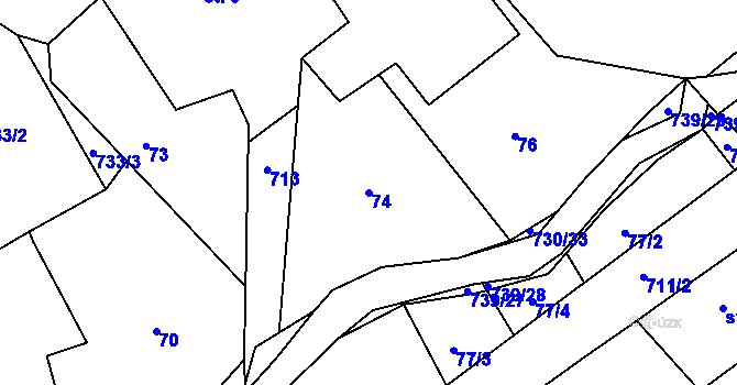 Parcela st. 74 v KÚ Hořešovice, Katastrální mapa
