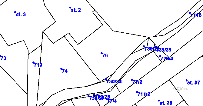 Parcela st. 76 v KÚ Hořešovice, Katastrální mapa