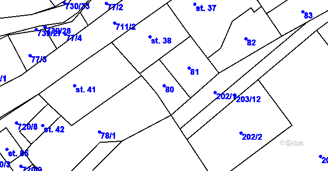 Parcela st. 80 v KÚ Hořešovice, Katastrální mapa