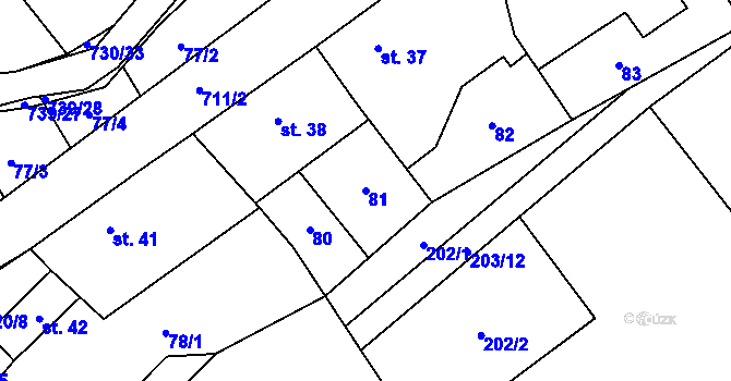 Parcela st. 81 v KÚ Hořešovice, Katastrální mapa