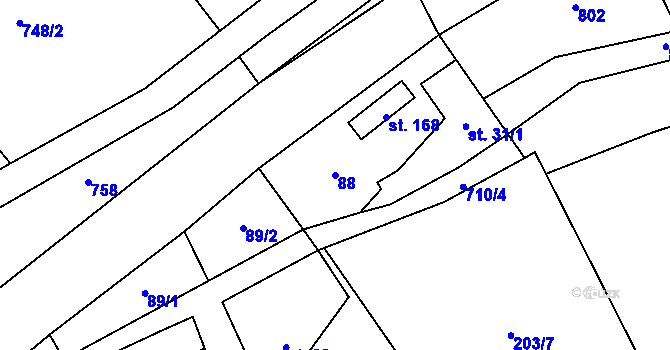 Parcela st. 88 v KÚ Hořešovice, Katastrální mapa