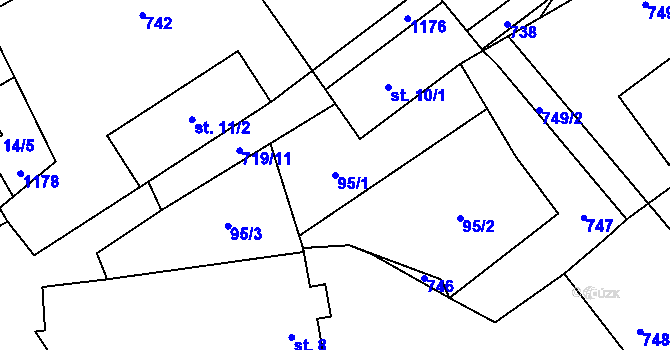 Parcela st. 95/1 v KÚ Hořešovice, Katastrální mapa