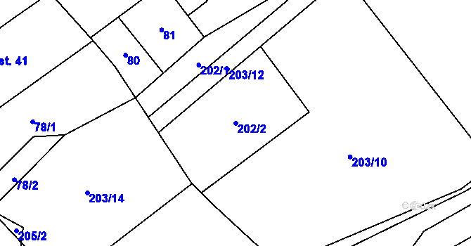 Parcela st. 202/2 v KÚ Hořešovice, Katastrální mapa