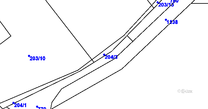 Parcela st. 204/3 v KÚ Hořešovice, Katastrální mapa