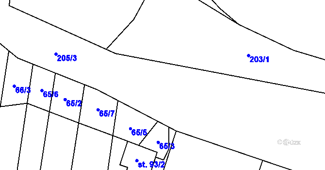 Parcela st. 205 v KÚ Hořešovice, Katastrální mapa