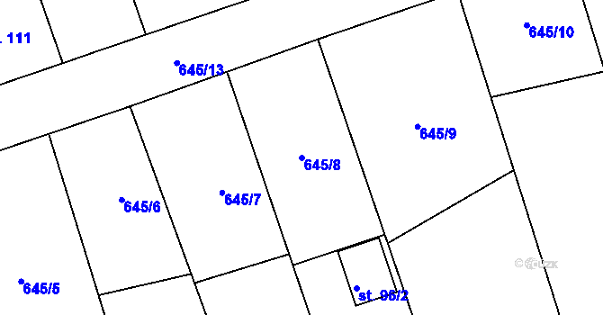 Parcela st. 645/8 v KÚ Hořešovice, Katastrální mapa