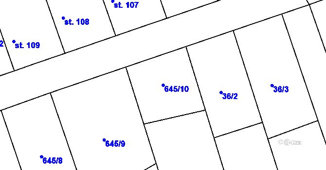 Parcela st. 645/10 v KÚ Hořešovice, Katastrální mapa