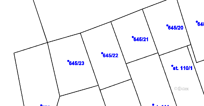 Parcela st. 645/22 v KÚ Hořešovice, Katastrální mapa
