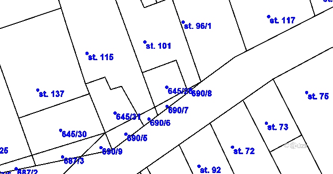 Parcela st. 645/26 v KÚ Hořešovice, Katastrální mapa
