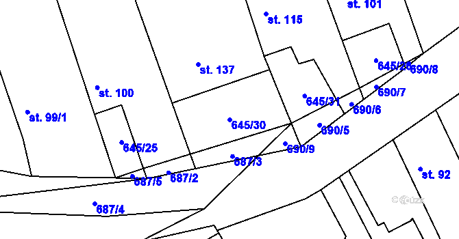 Parcela st. 645/30 v KÚ Hořešovice, Katastrální mapa
