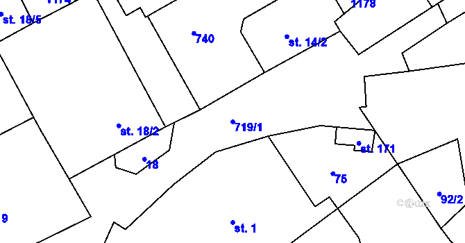 Parcela st. 719/1 v KÚ Hořešovice, Katastrální mapa
