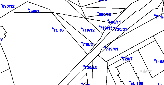 Parcela st. 719/3 v KÚ Hořešovice, Katastrální mapa